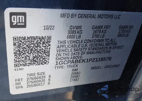 2023 Chevrolet Silverado 1500 2Wd Short Bed Custom z USA, uszkodzony, nr VIN 1GCPABEK1PZ118579